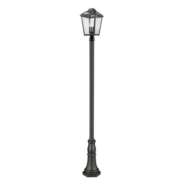 Z-Lite Bayland 3 Light Outdoor Post Mounted Fixture, Black And Clear Seedy 539PHBR-518P-BK